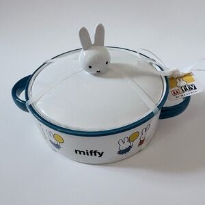 miffy White Ceramic Casserole with Teal Trim and Bunny Lid